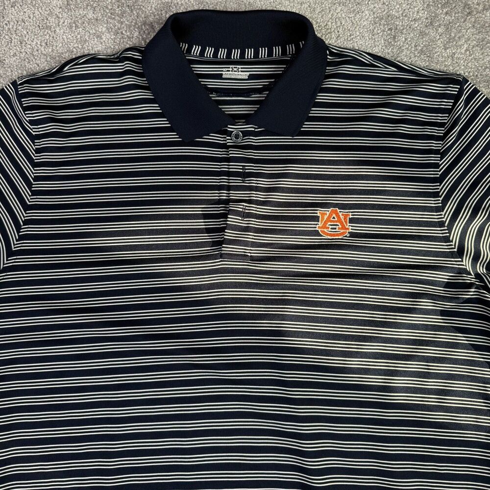 Auburn University Under Armour Shirt Men’s Large Blue Striped Polo Performance